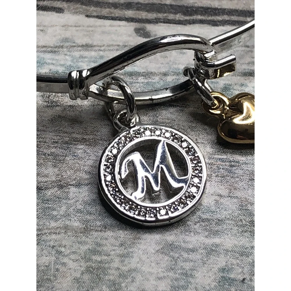 Letter M‎ initial Bangle Bracelet Silver Tone NWOT Hook Closure